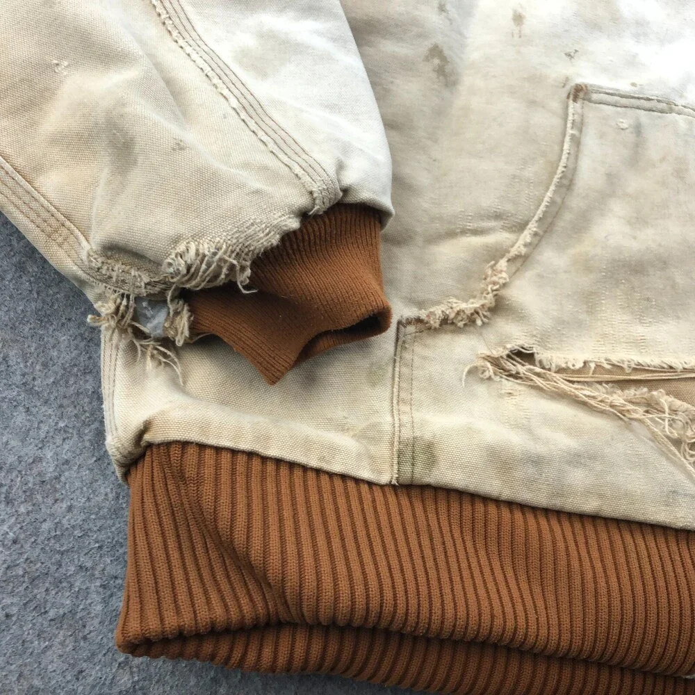 Vintage Carhartt Jacket Mens XL J140 BRN Canvas Worn Distresed Faded Thrashed